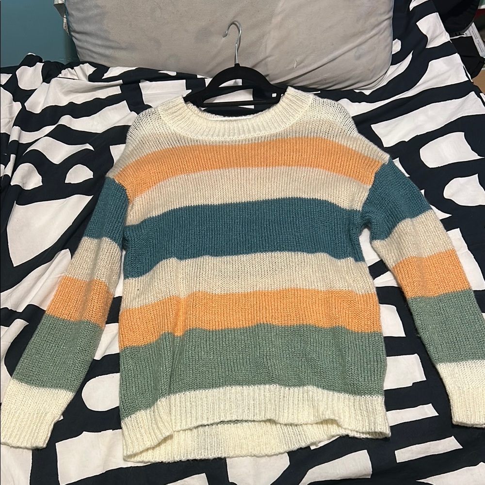 O'Neill White and Orange Crew Neck Sweater